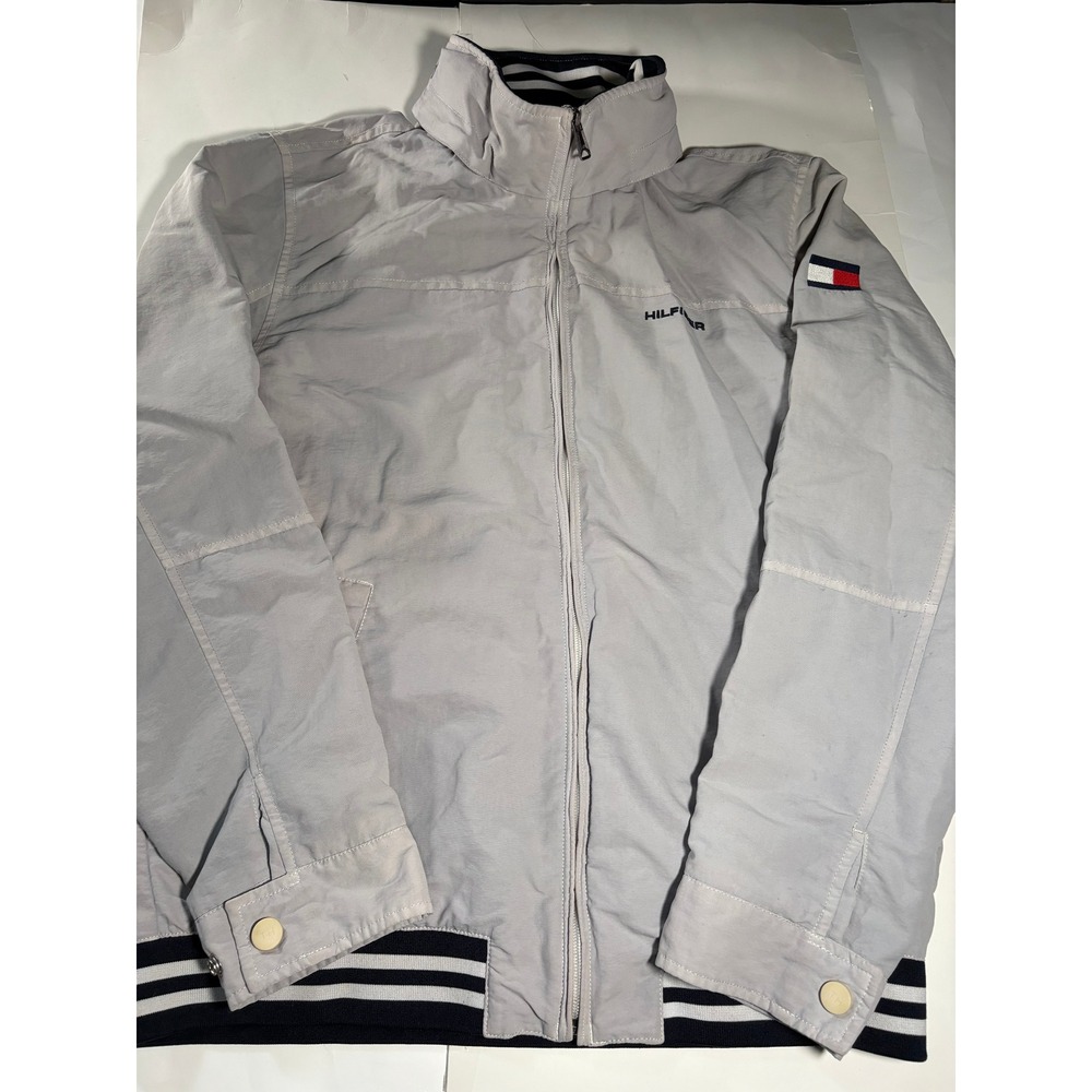 Tommy Hilfiger Jacket Mens Large White Y2K Insulated Full Zip Flag Logo Spellout